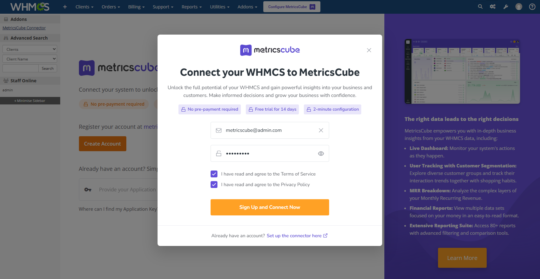 MetricsCube Business Analytics For WHMCS: Module Screenshot 6