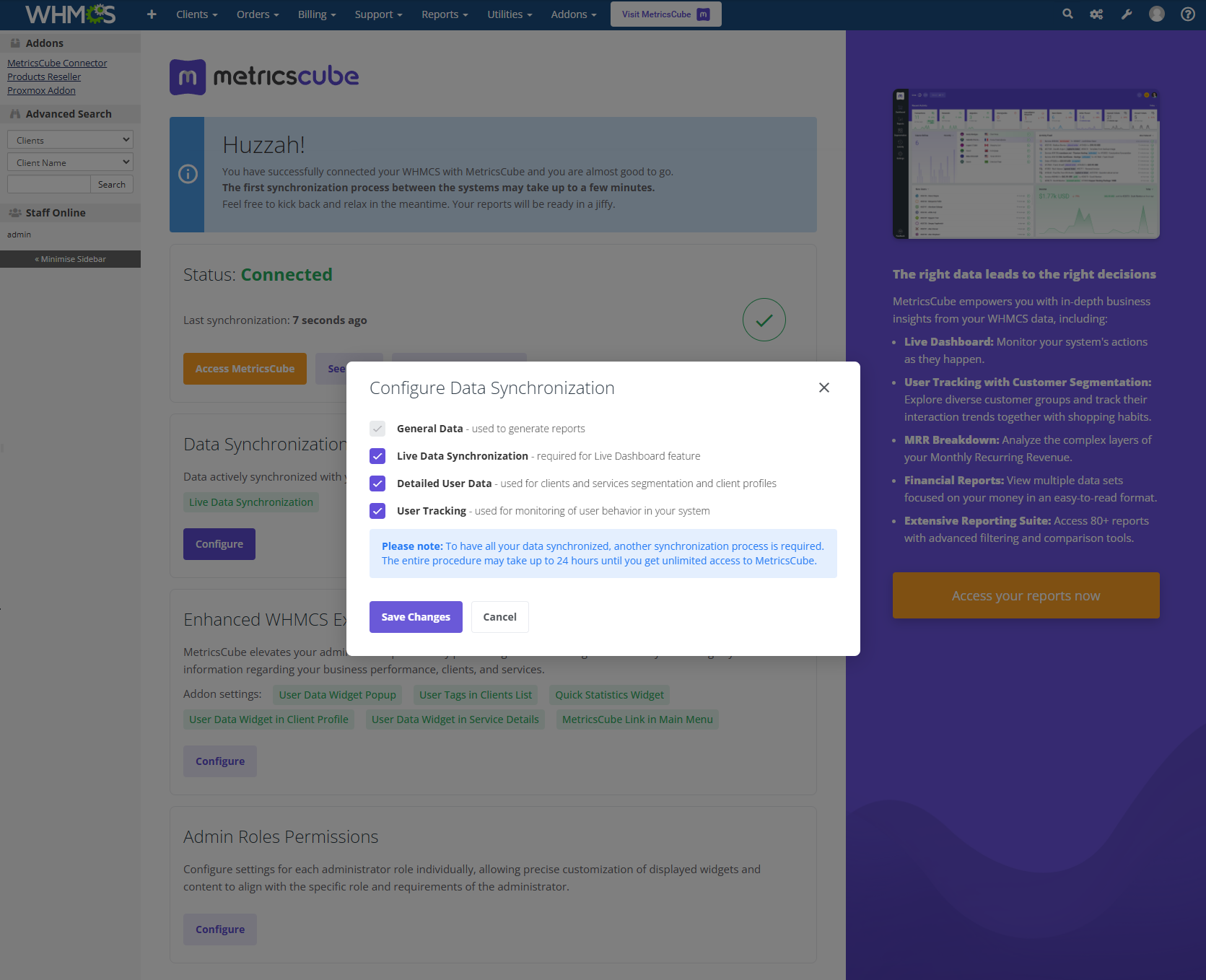 MetricsCube Business Analytics For WHMCS: Module Screenshot 9