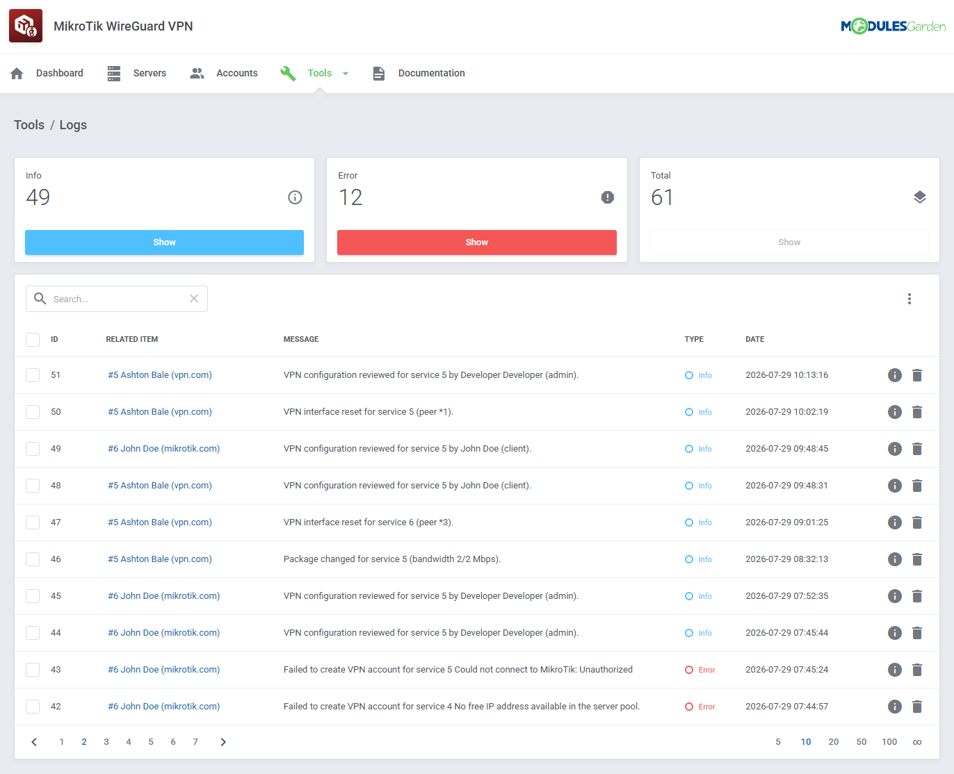 Mikrotik WireGuard VPN For WHMCS: Module Screenshot 11