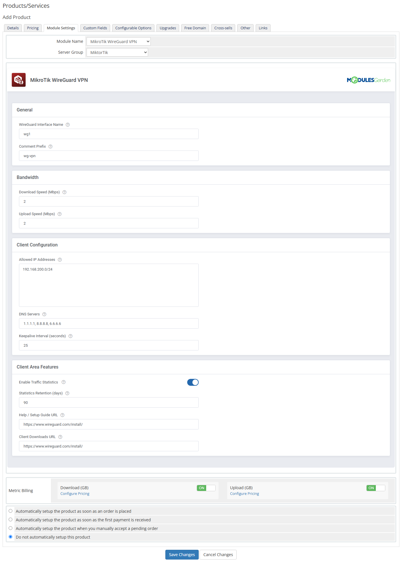 Mikrotik WireGuard VPN For WHMCS: Module Screenshot 12