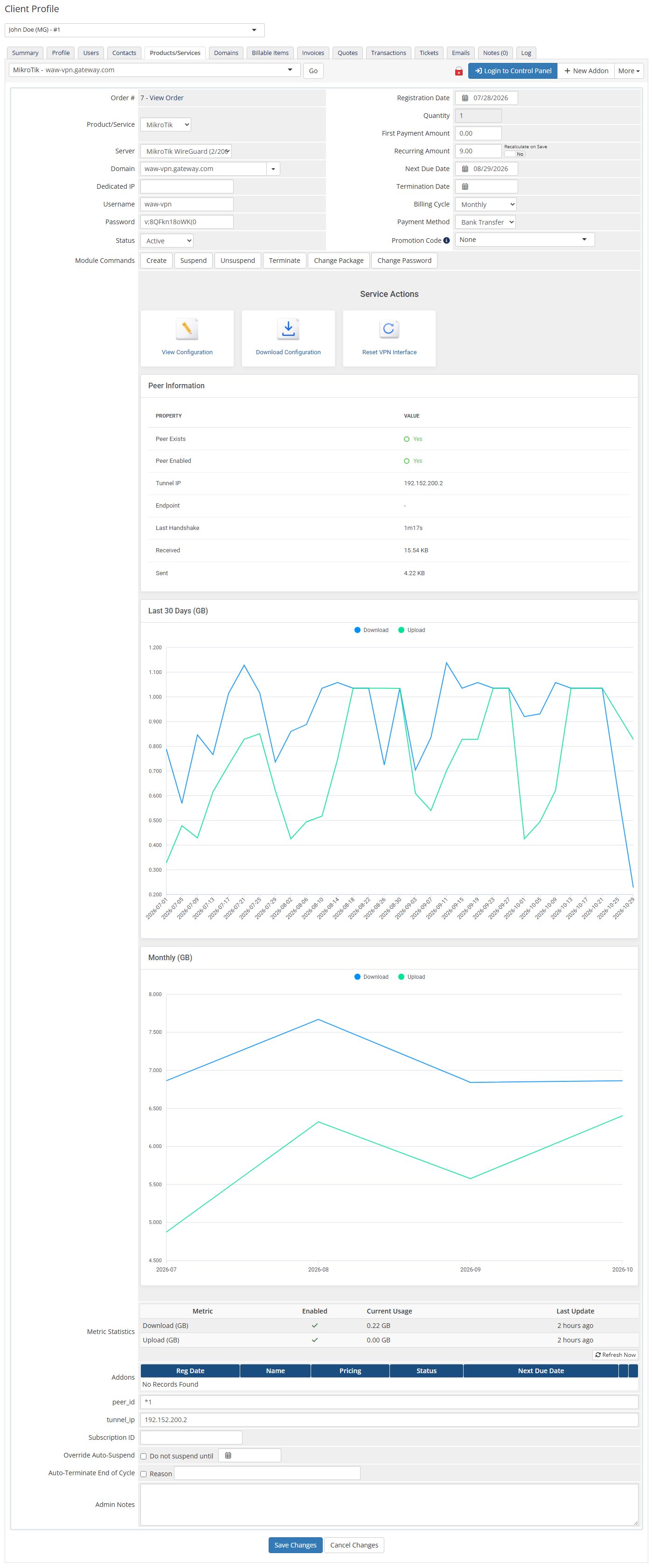 Mikrotik WireGuard VPN For WHMCS: Module Screenshot 4