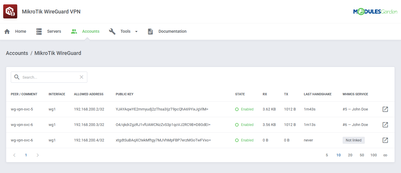 Mikrotik WireGuard VPN For WHMCS: Module Screenshot 7