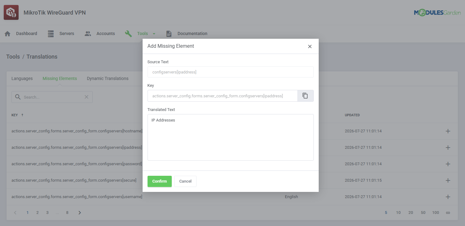 Mikrotik WireGuard VPN For WHMCS: Module Screenshot 8