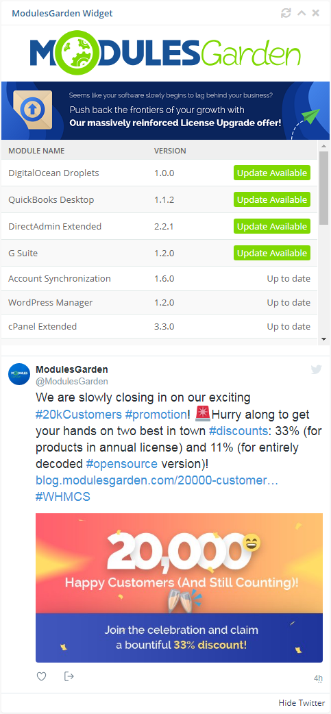 ModulesGarden Widget For WHMCS: Screen 2