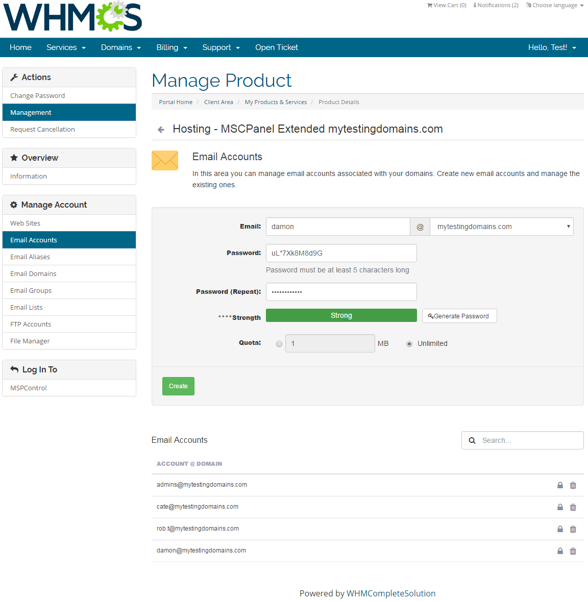 MSPControl Extended For WHMCS: Screen 3