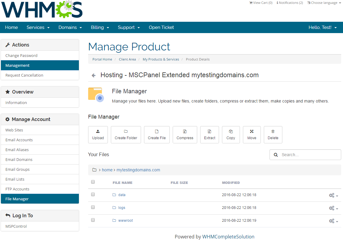 MSPControl Extended For WHMCS: Screen 8