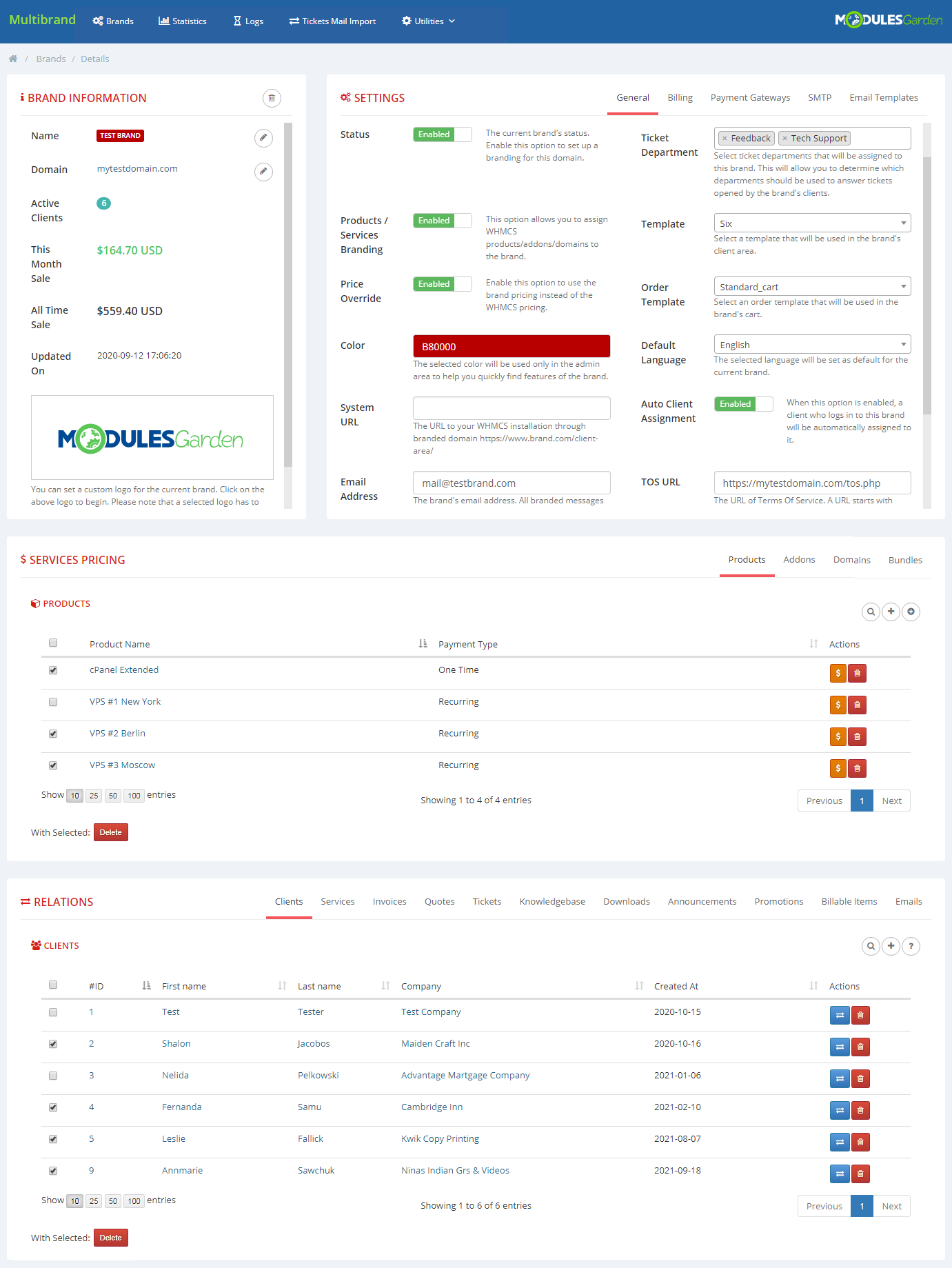 Multibrand For WHMCS: Module Screenshot 2