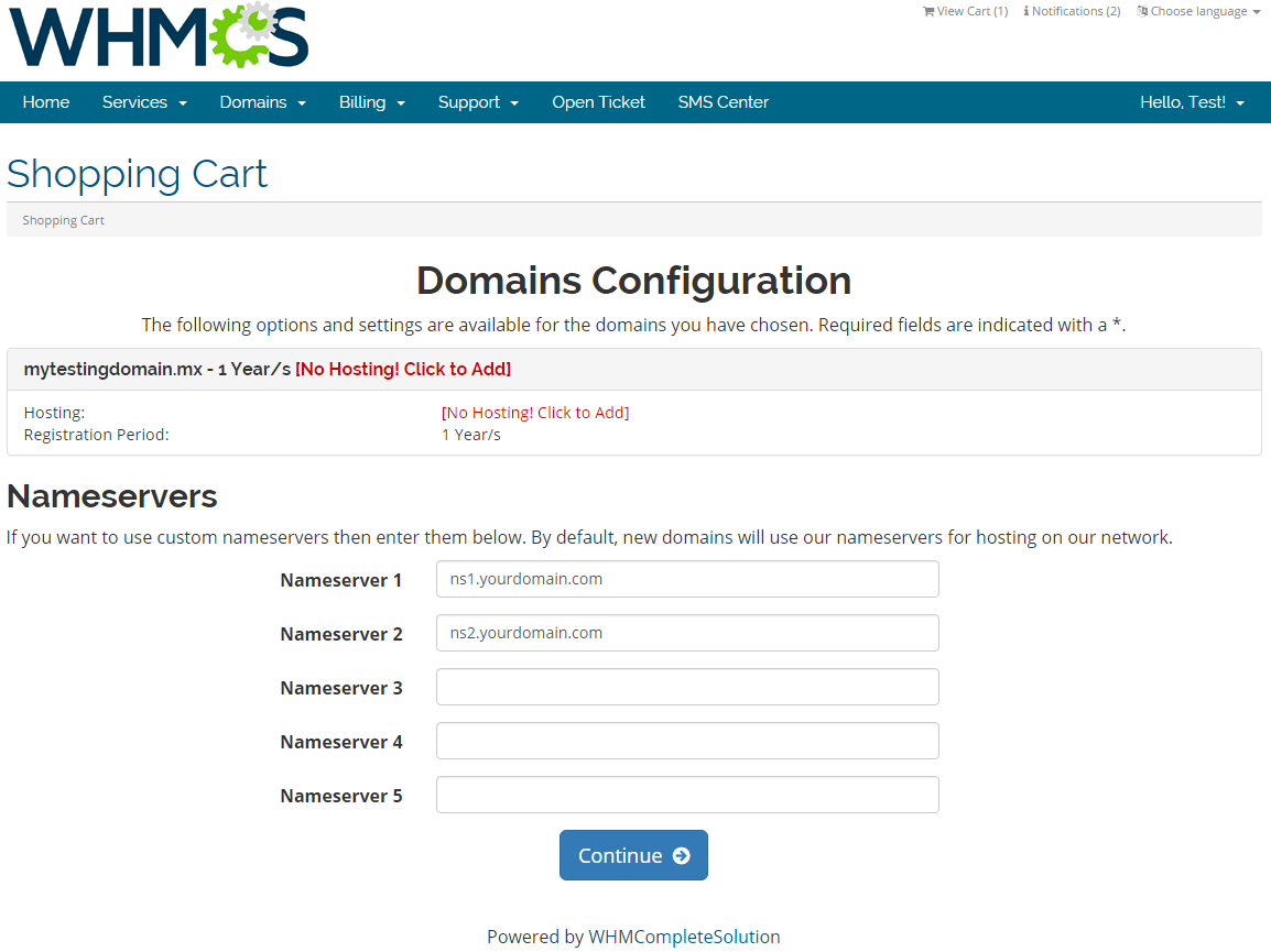 MX Registrar For WHMCS: Screen 4