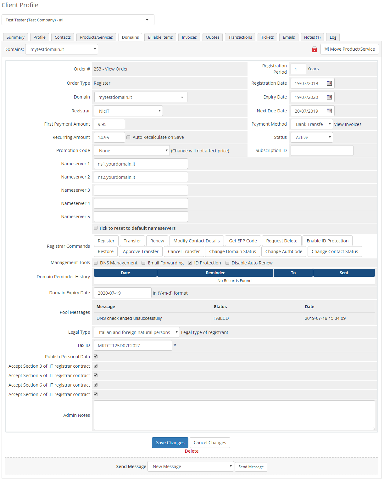 NIC IT Registrar For WHMCS: Module Screenshot 3