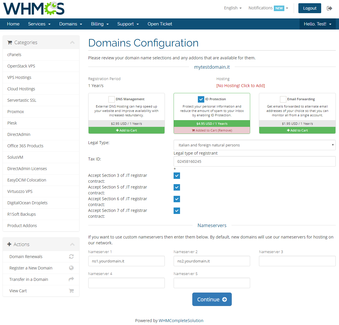NIC IT Registrar For WHMCS: Module Screenshot 4