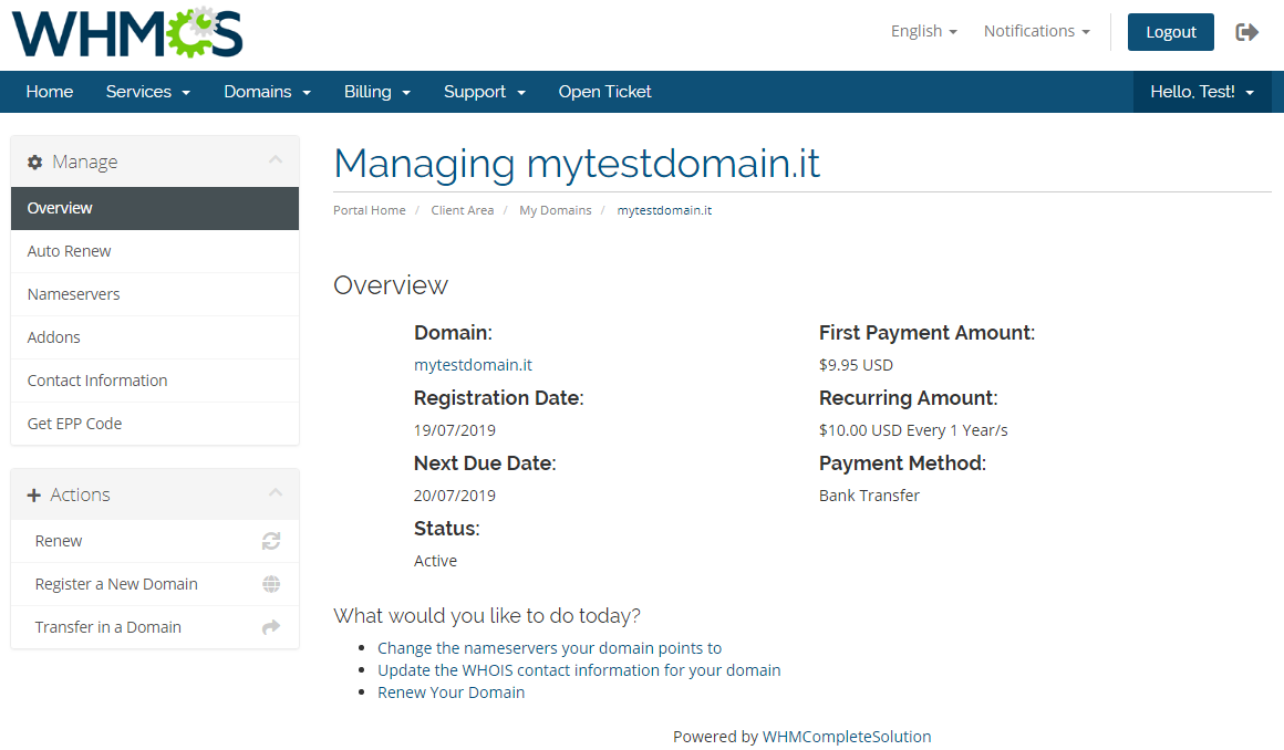 NIC IT Registrar For WHMCS: Module Screenshot 5