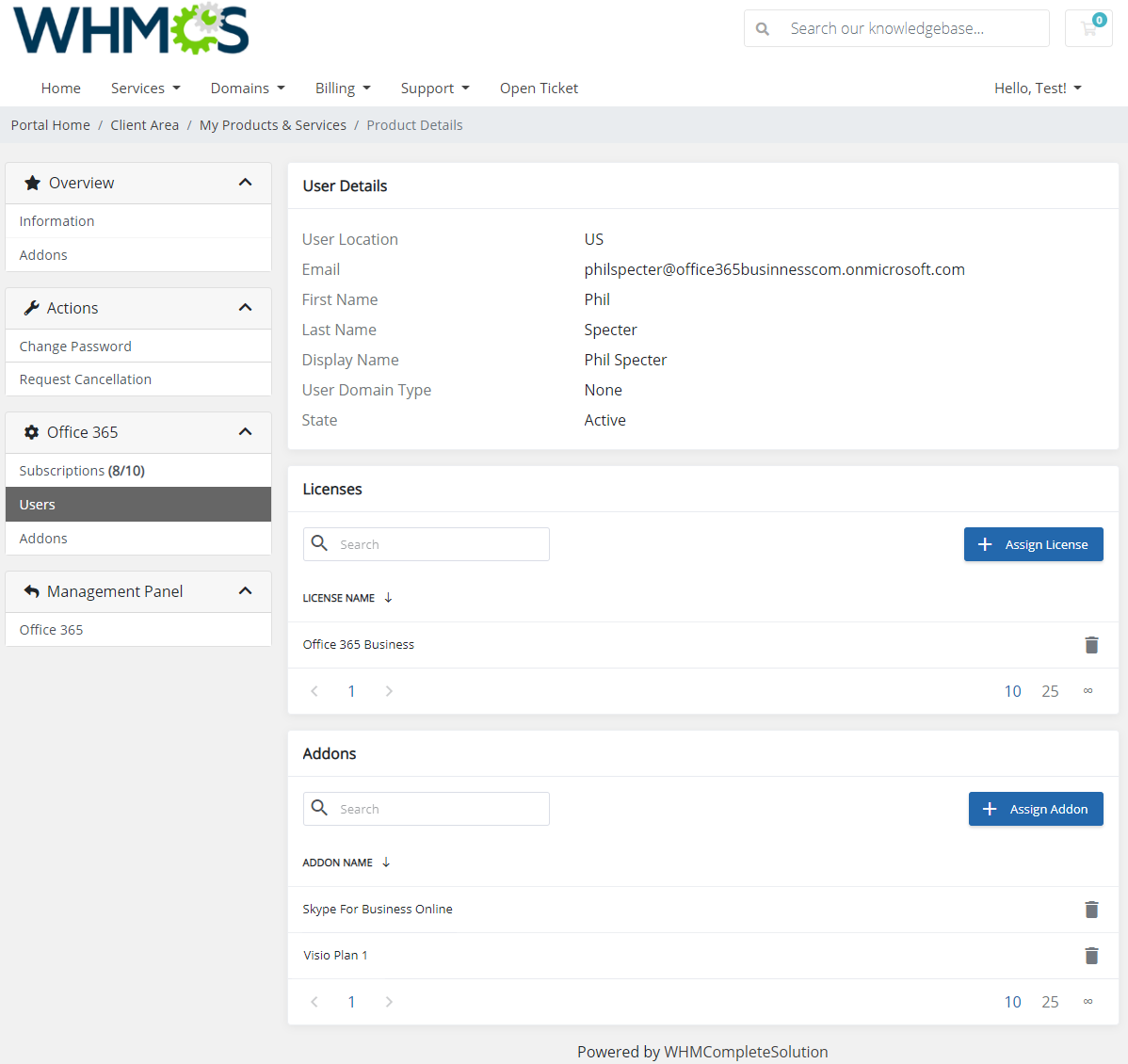 Office 365 For WHMCS: Module Screenshot 10
