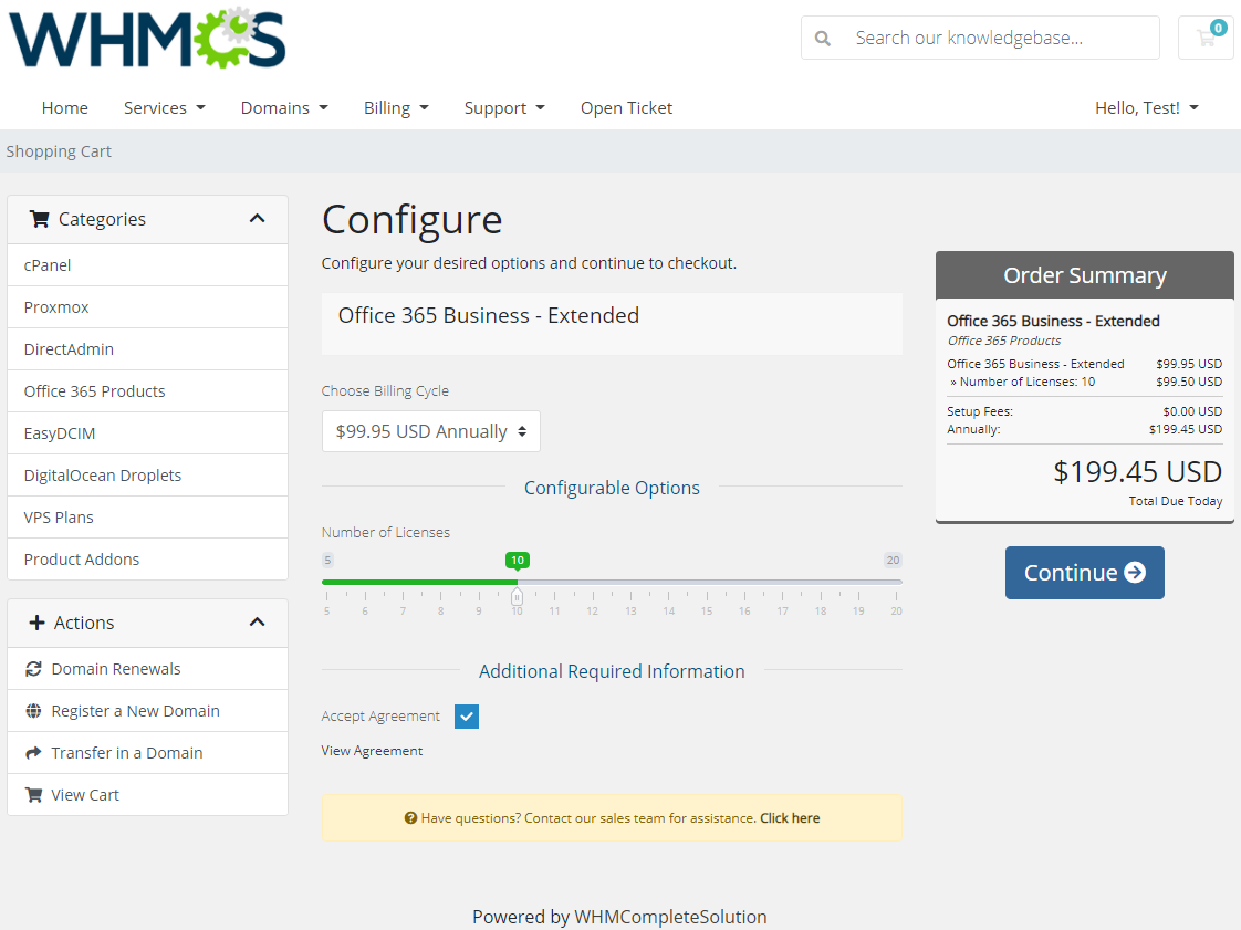 Office 365 For WHMCS: Module Screenshot 6