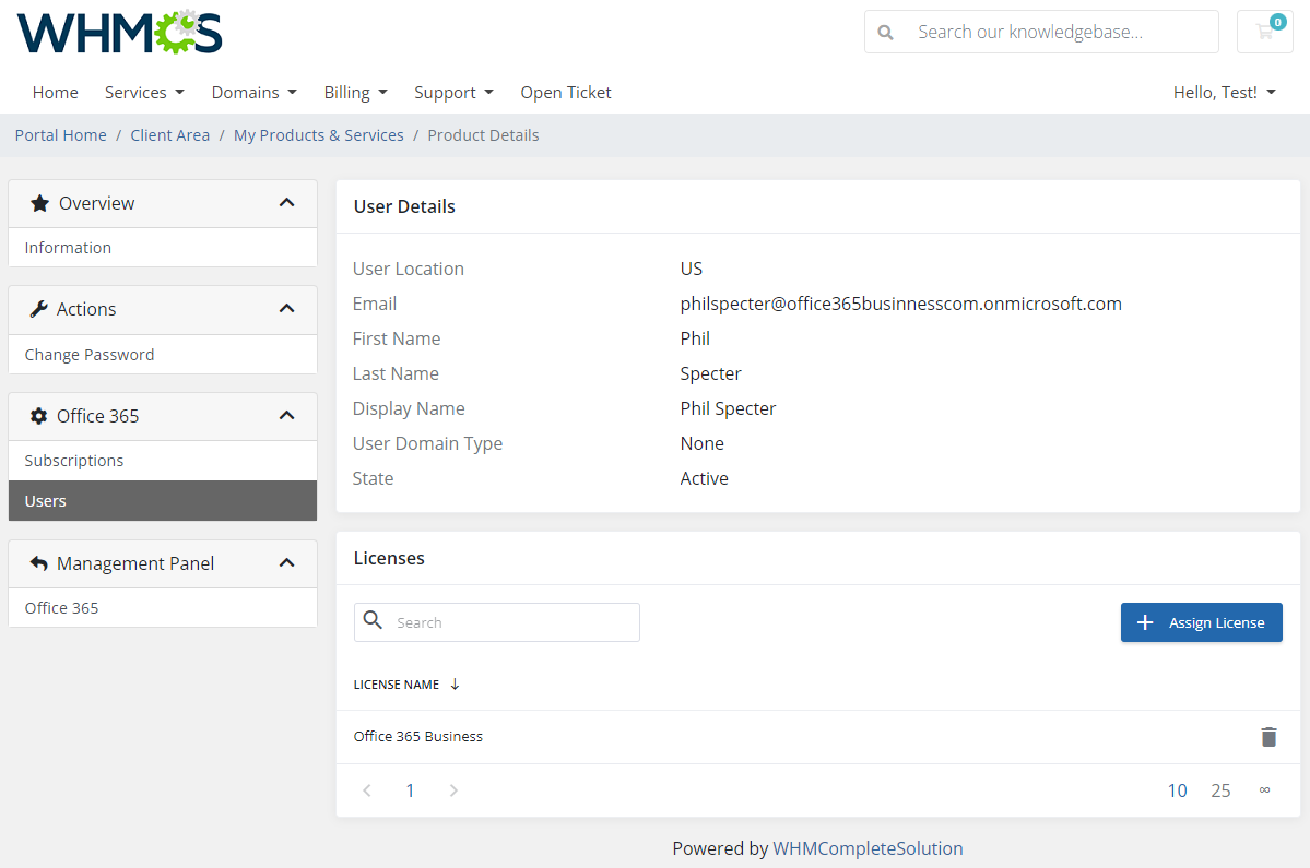 Office 365 For WHMCS: Module Screenshot 6