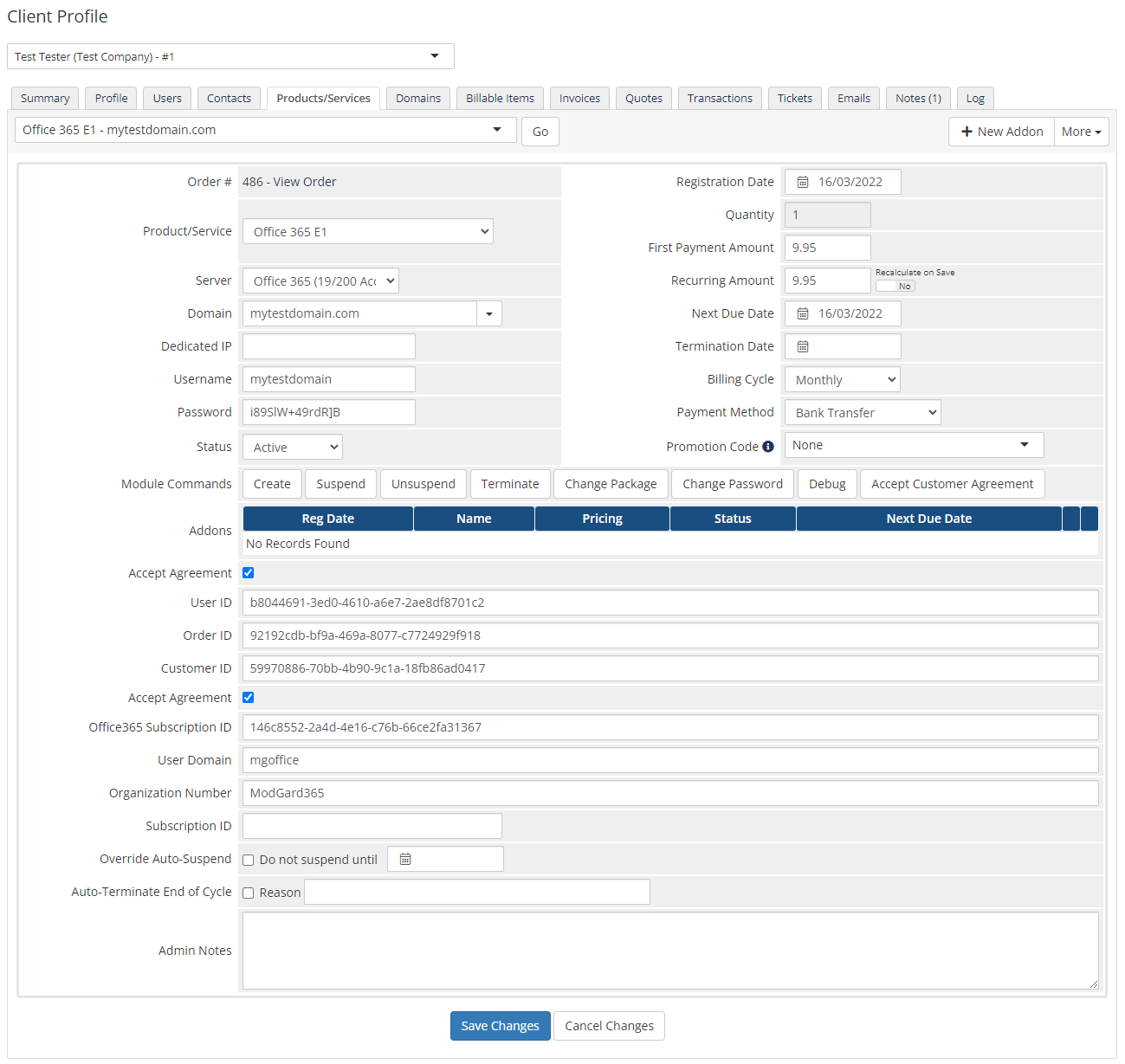 Office 365 For WHMCS: Module Screenshot 7