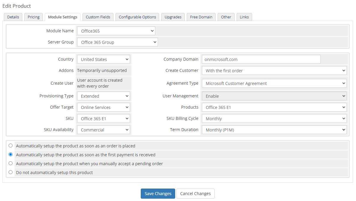 Office 365 For WHMCS: Module Screenshot 8