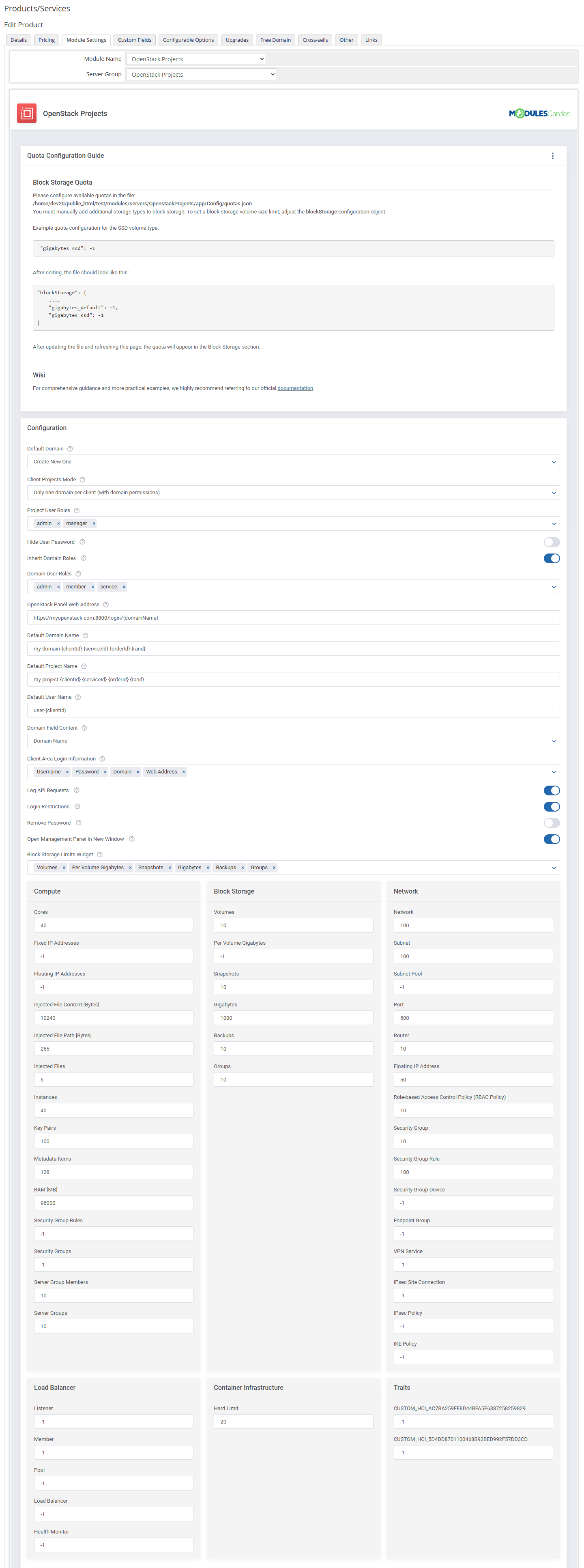 OpenStack Projects For WHMCS: Module Screenshot 13