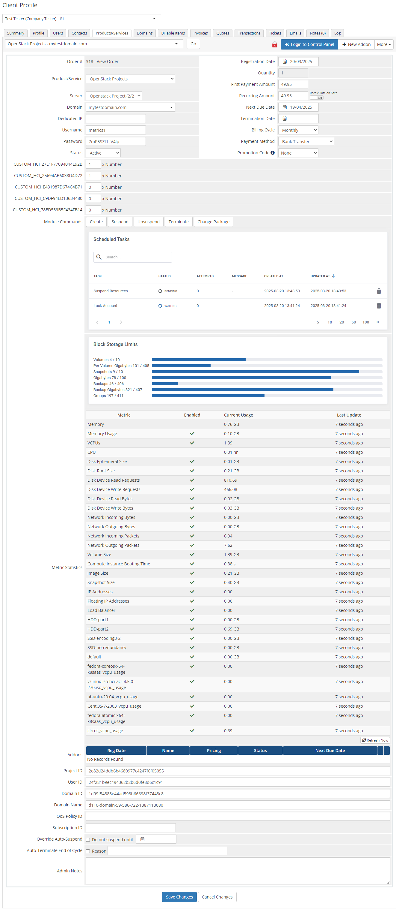 OpenStack Projects For WHMCS: Module Screenshot 8
