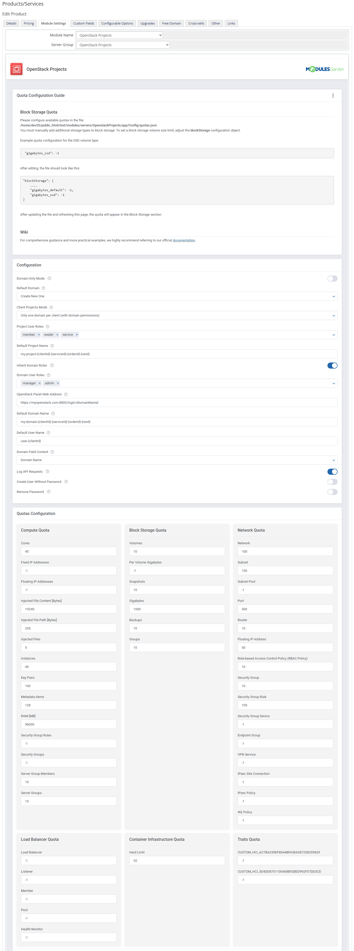 OpenStack Projects For WHMCS: Module Screenshot 14