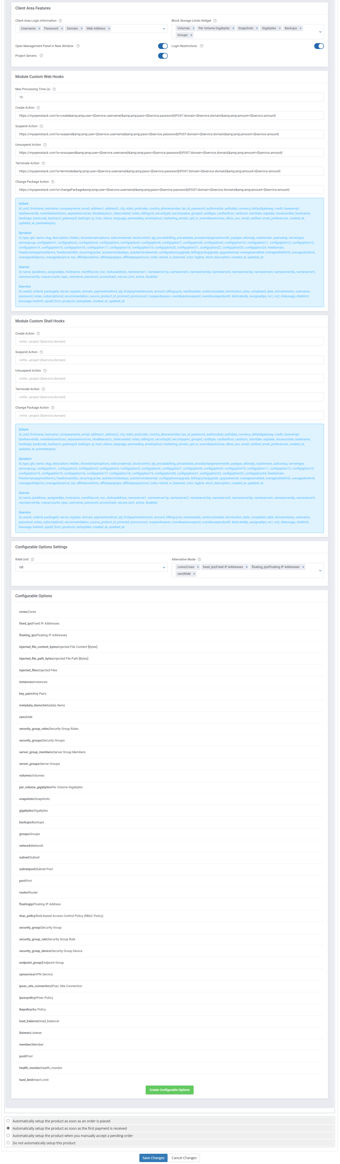 OpenStack Projects For WHMCS: Module Screenshot 15