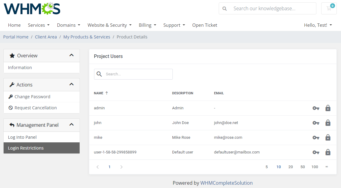 OpenStack Projects For WHMCS: Module Screenshot 2