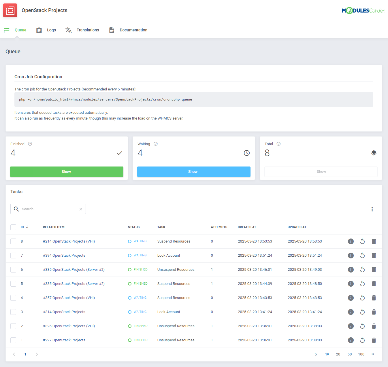 OpenStack Projects For WHMCS: Module Screenshot 9
