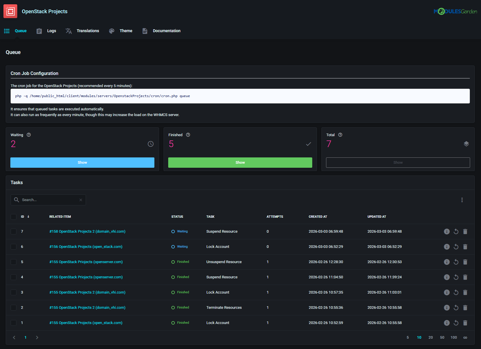 OpenStack Projects For WHMCS: Module Screenshot 17