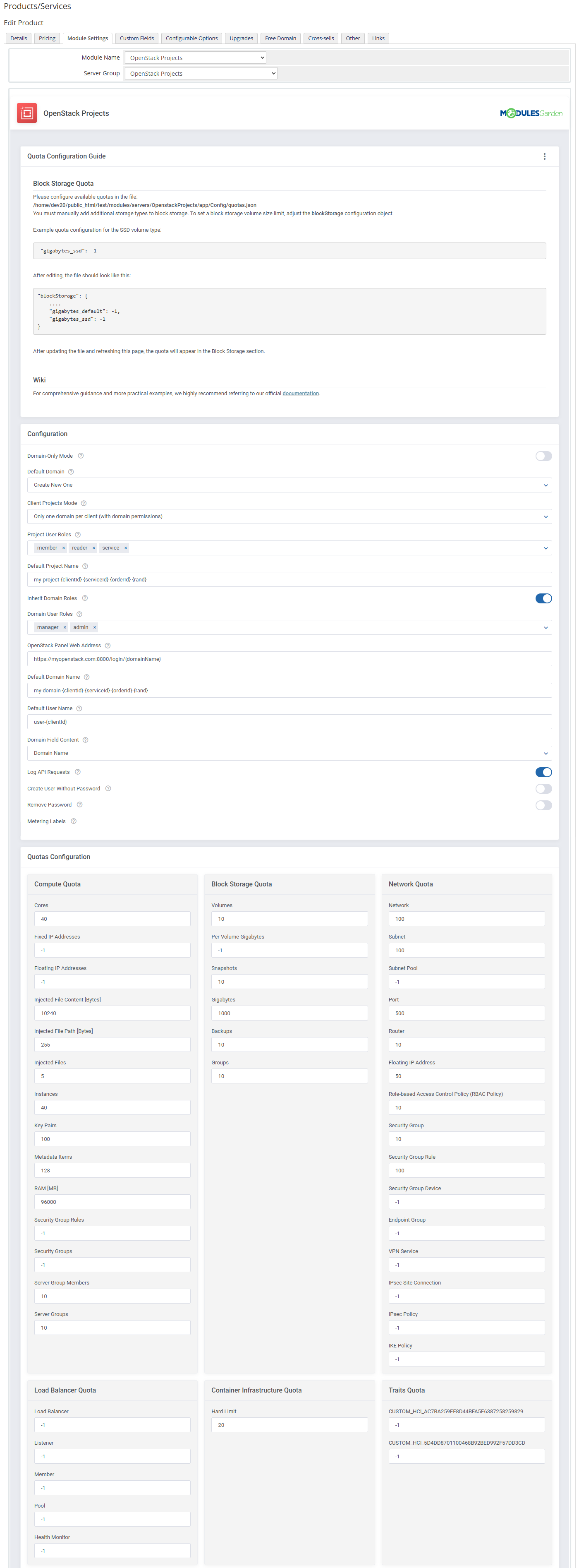OpenStack Projects For WHMCS: Module Screenshot 18