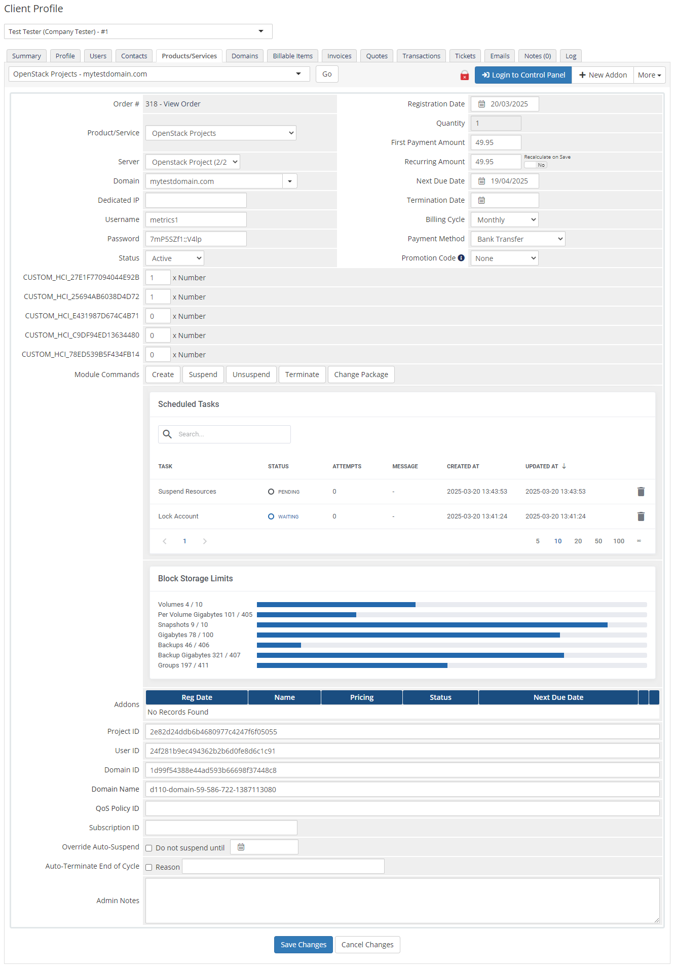 OpenStack Projects For WHMCS: Module Screenshot 8