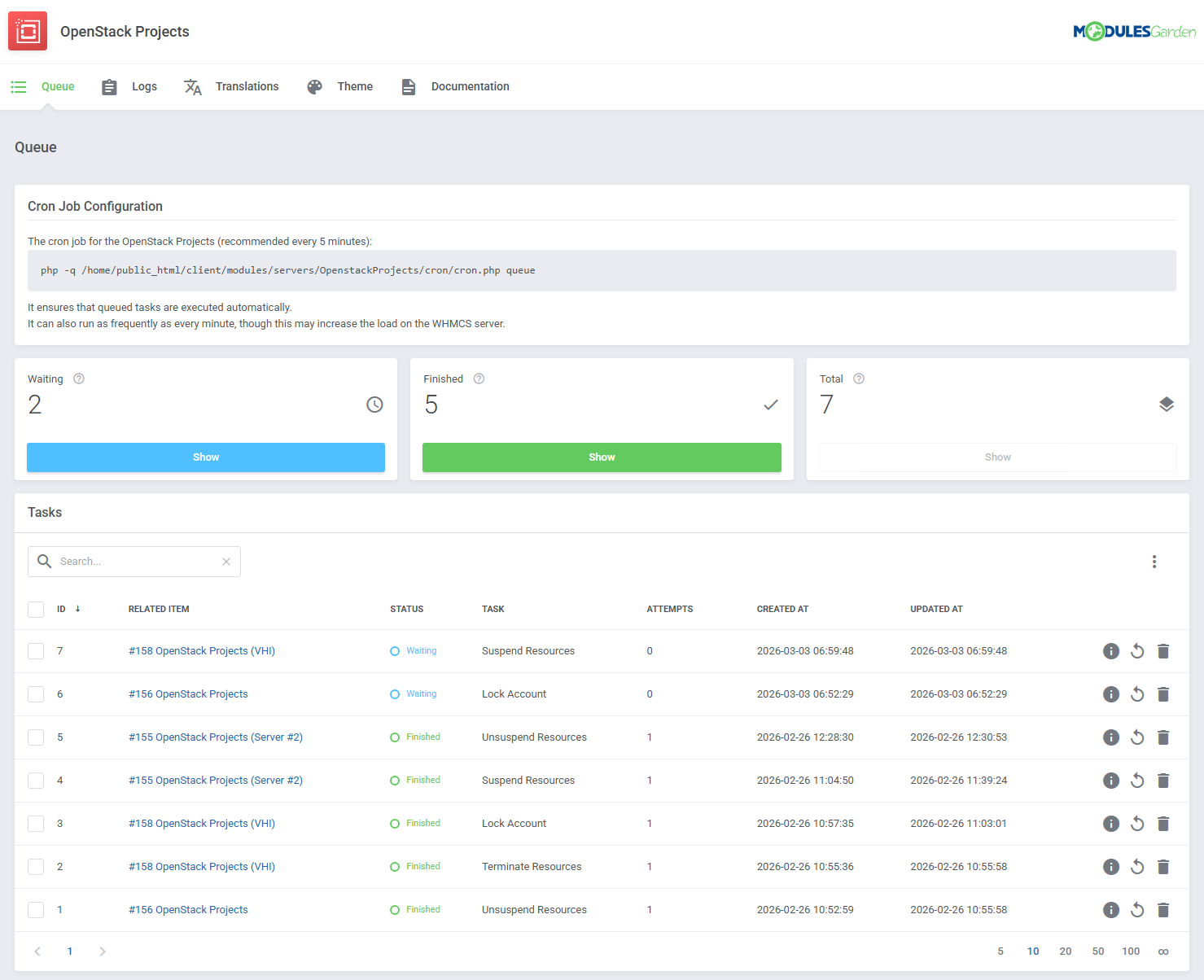 OpenStack Projects For WHMCS: Module Screenshot 9