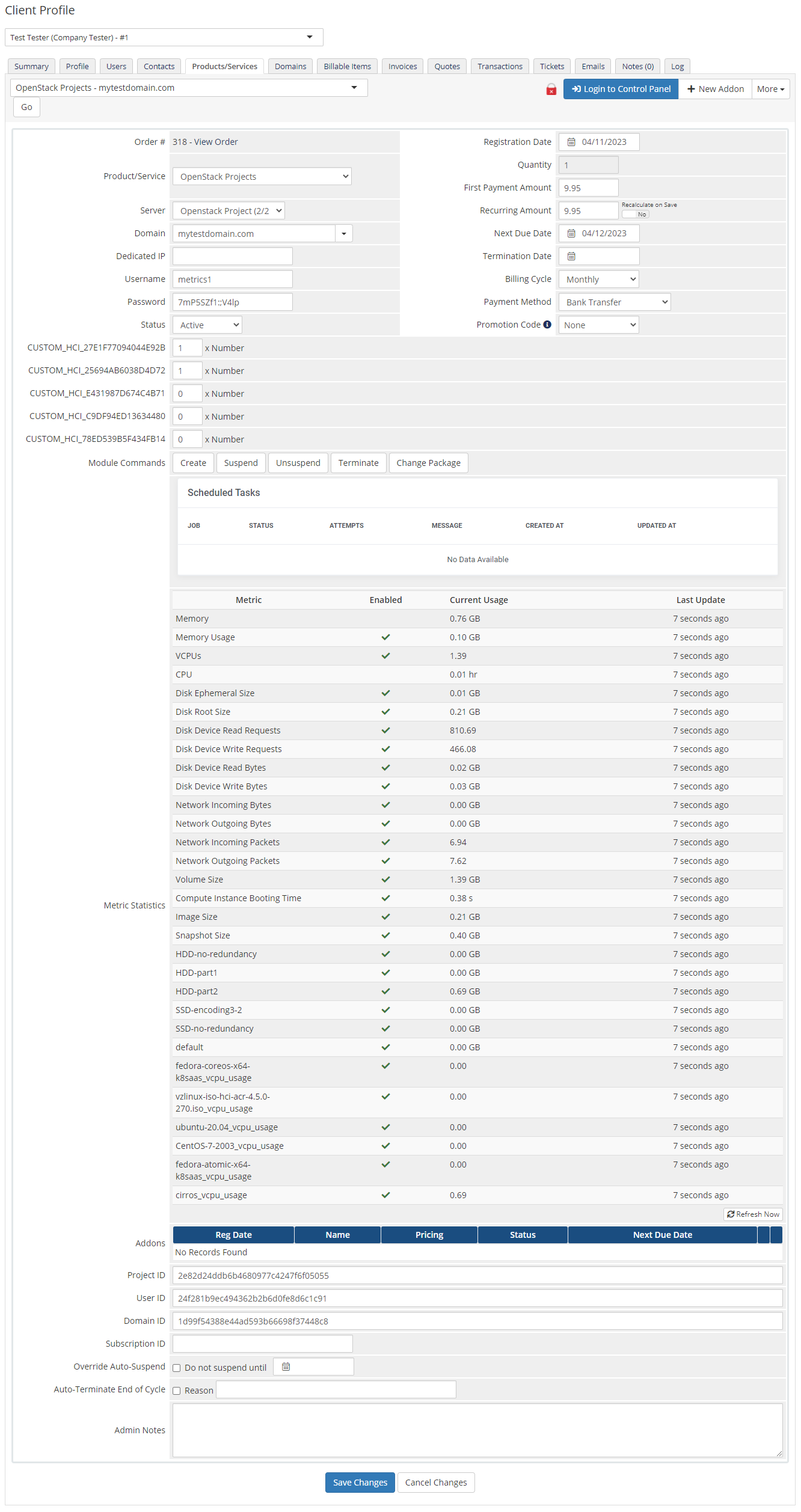 OpenStack Projects For WHMCS: Module Screenshot 5