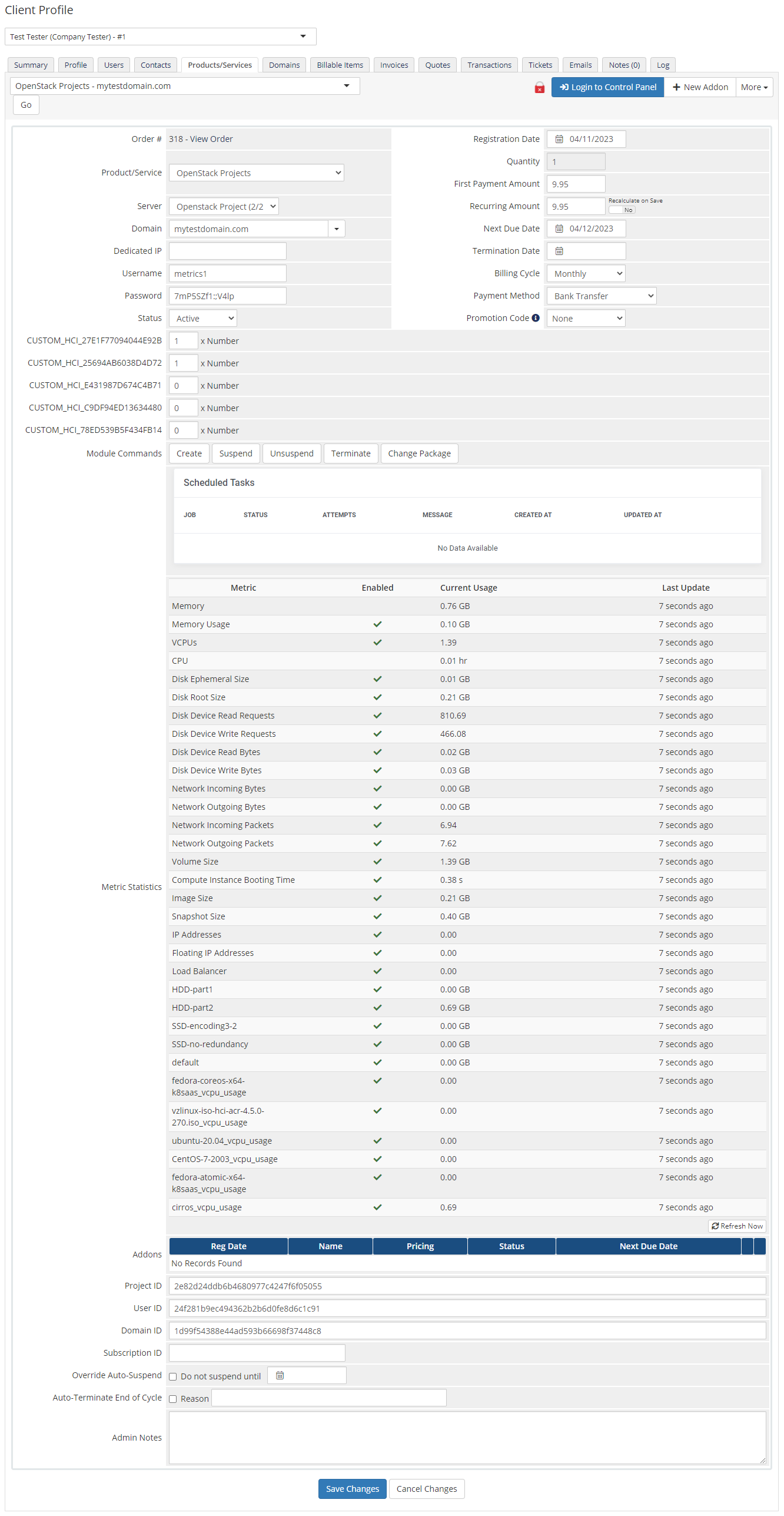 OpenStack Projects For WHMCS: Module Screenshot 5