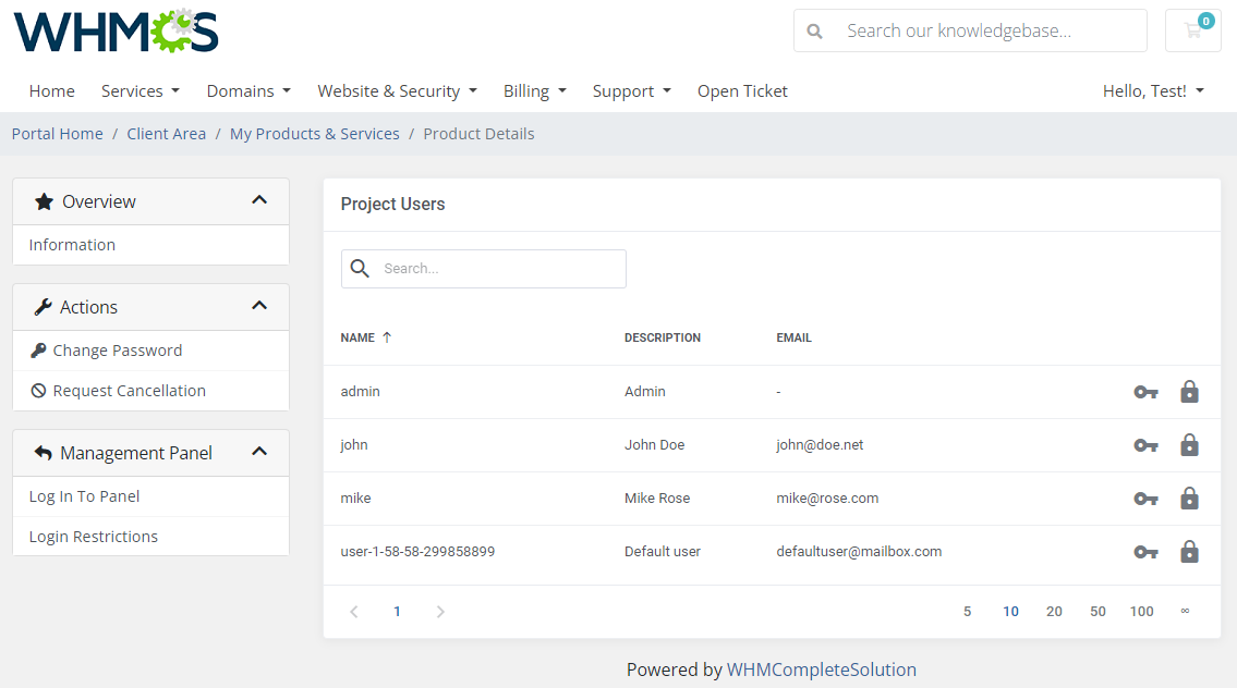 OpenStack Projects For WHMCS: Module Screenshot 2