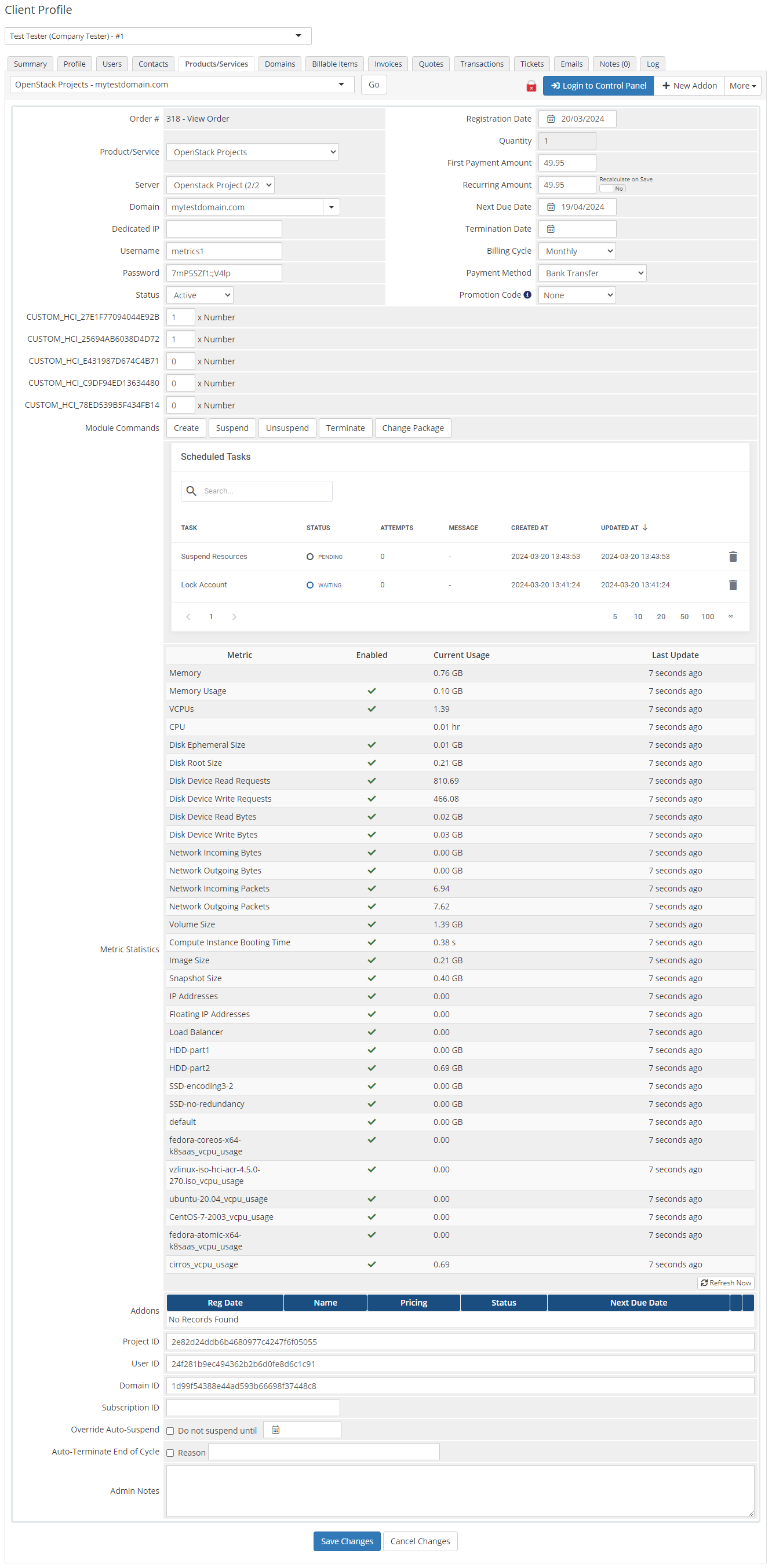 OpenStack Projects For WHMCS: Module Screenshot 8