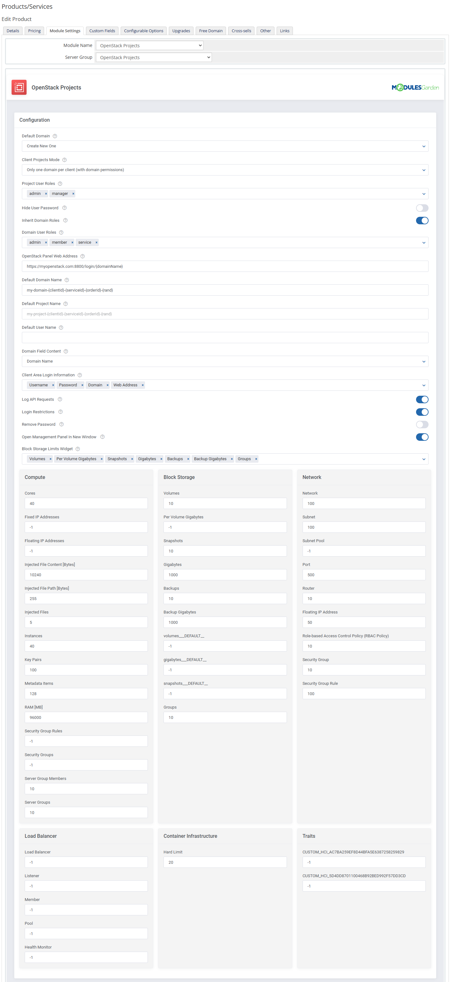 OpenStack Projects For WHMCS: Module Screenshot 13