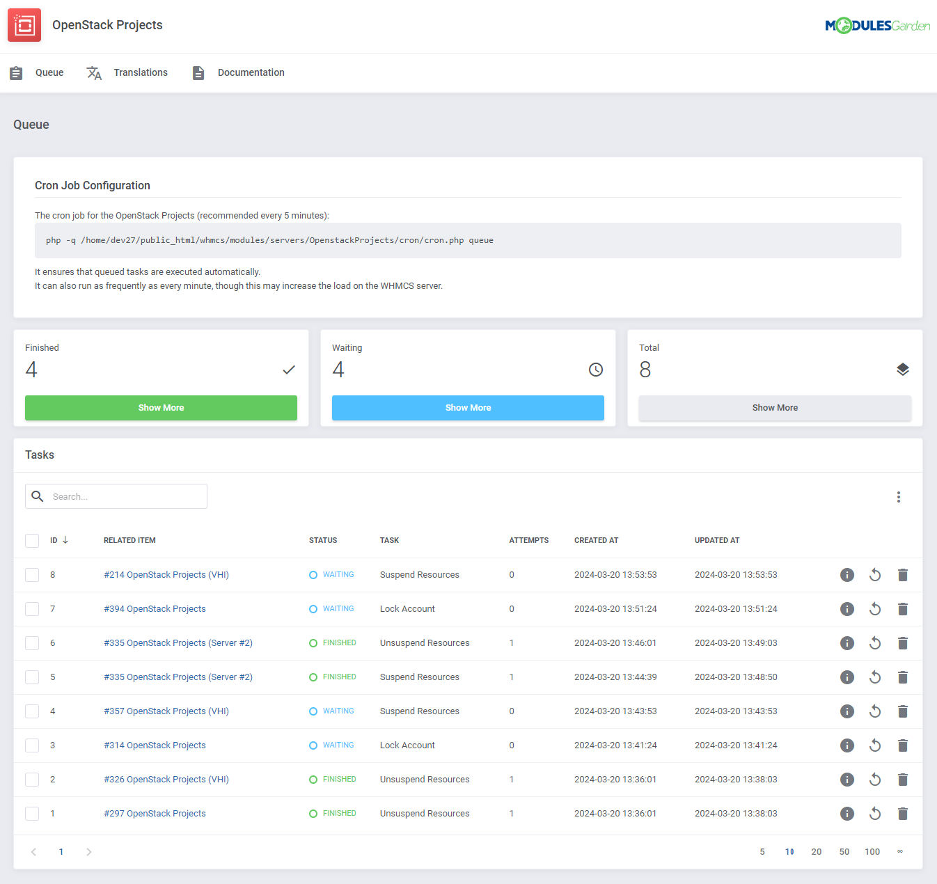 OpenStack Projects For WHMCS: Module Screenshot 9