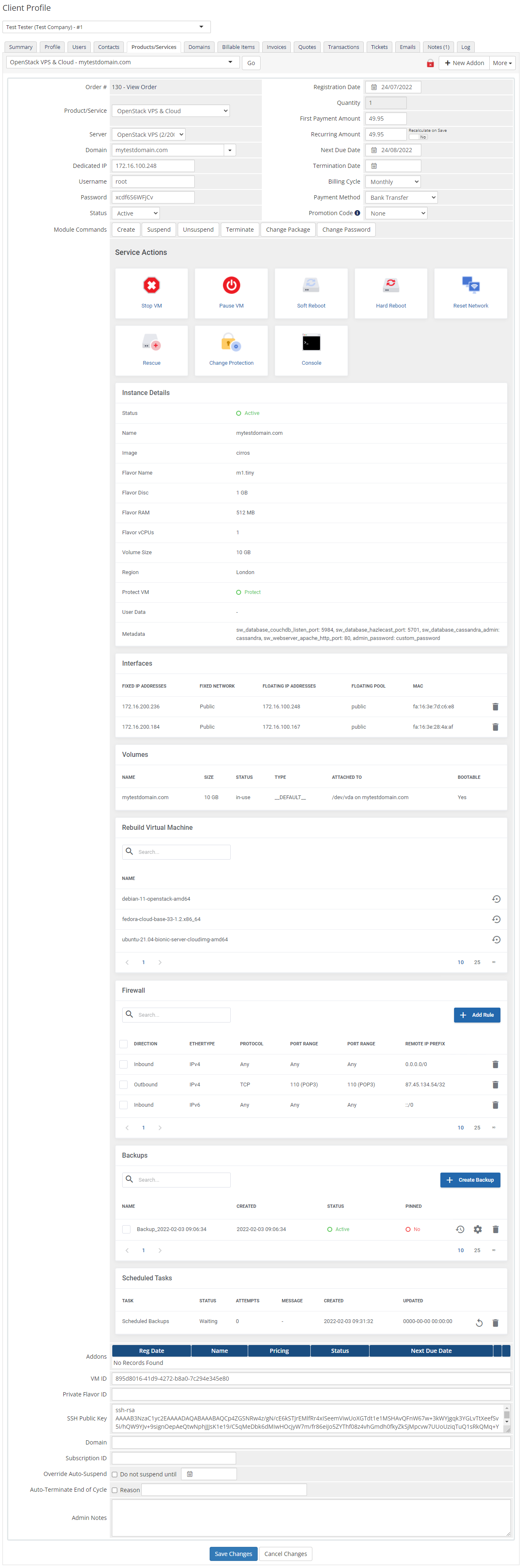 OpenStack VPS & Cloud For WHMCS: Module Screenshot 10