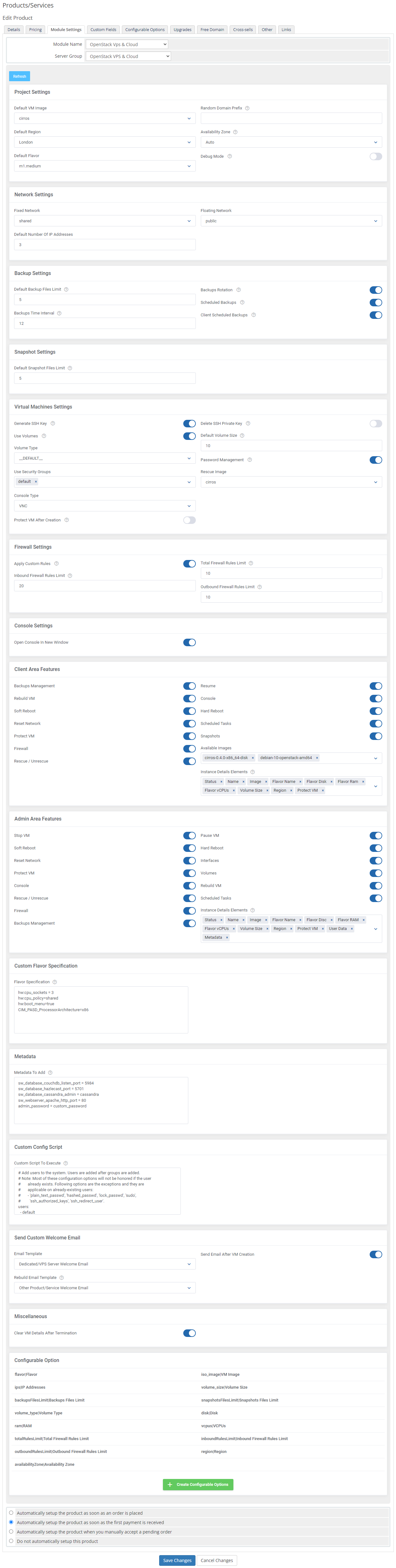 OpenStack VPS & Cloud For WHMCS: Module Screenshot 11