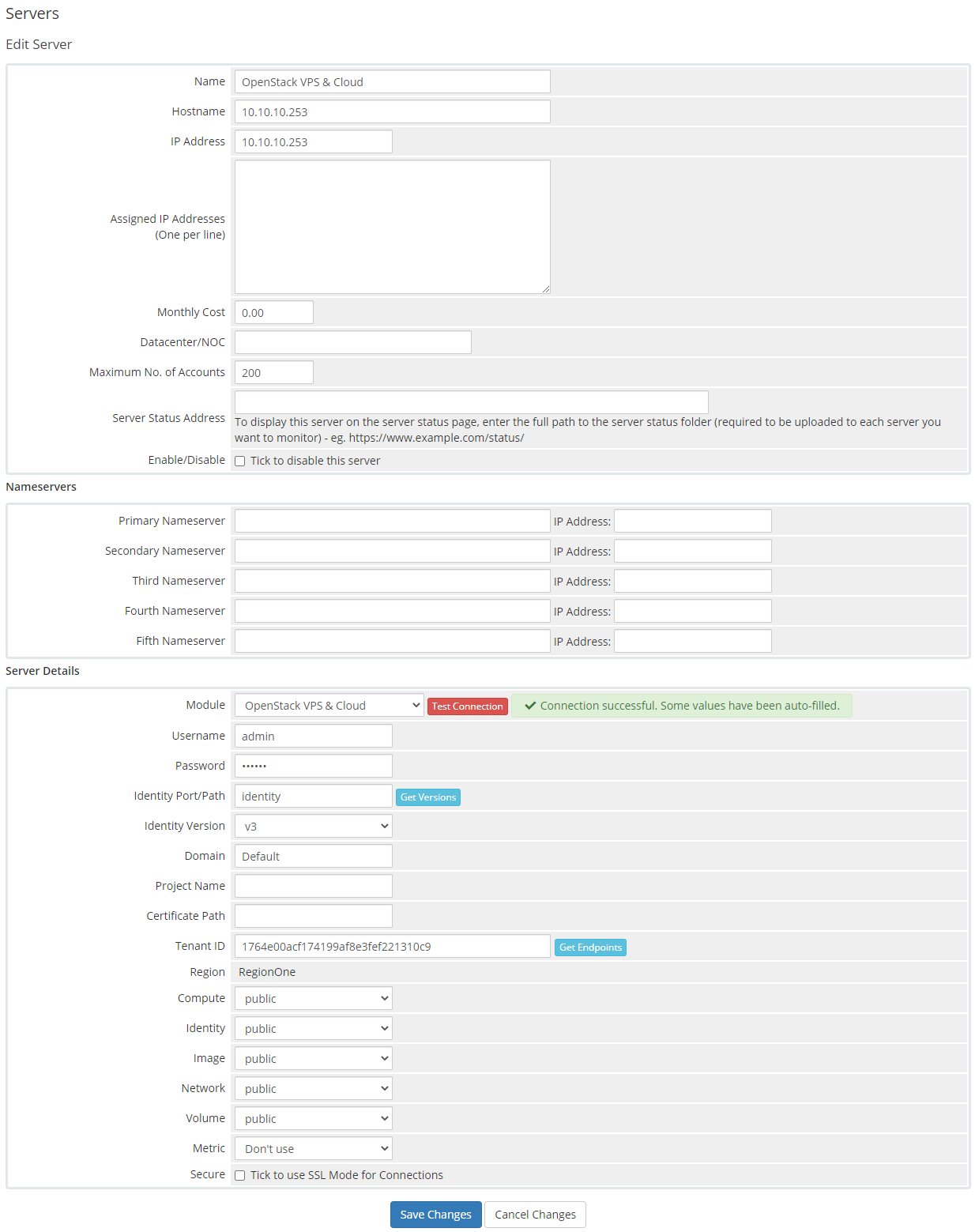 OpenStack VPS & Cloud For WHMCS: Module Screenshot 13