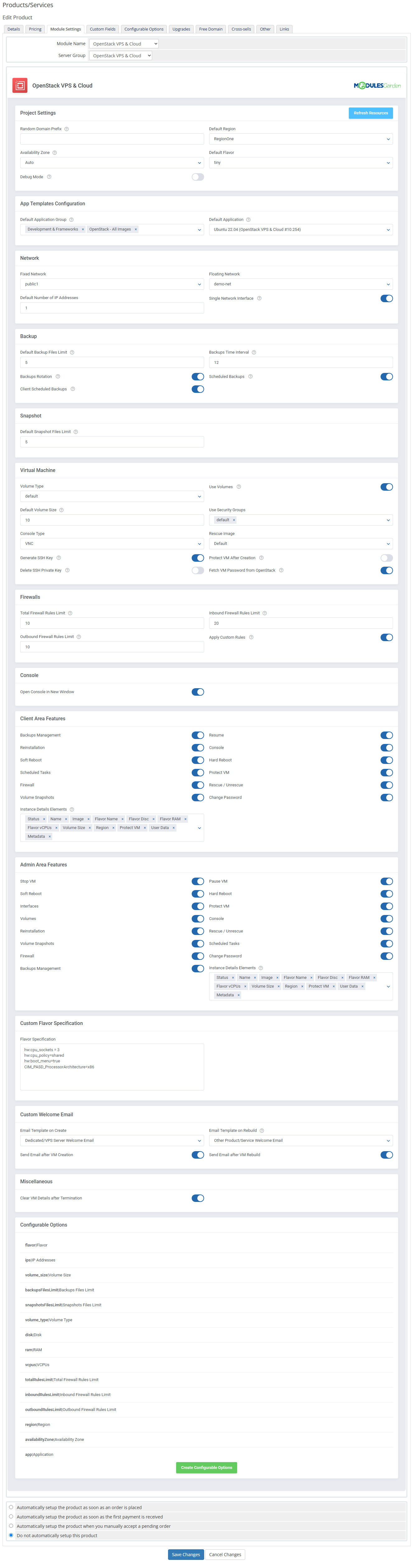 OpenStack VPS & Cloud For WHMCS: Module Screenshot 23