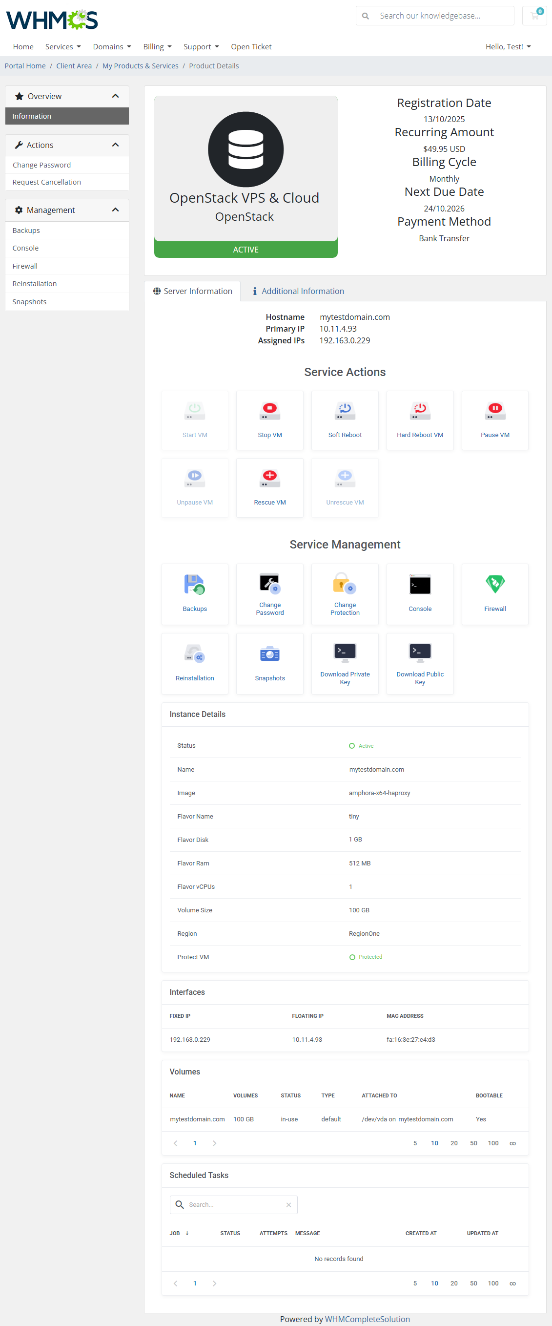 OpenStack VPS & Cloud For WHMCS: Module Screenshot 1