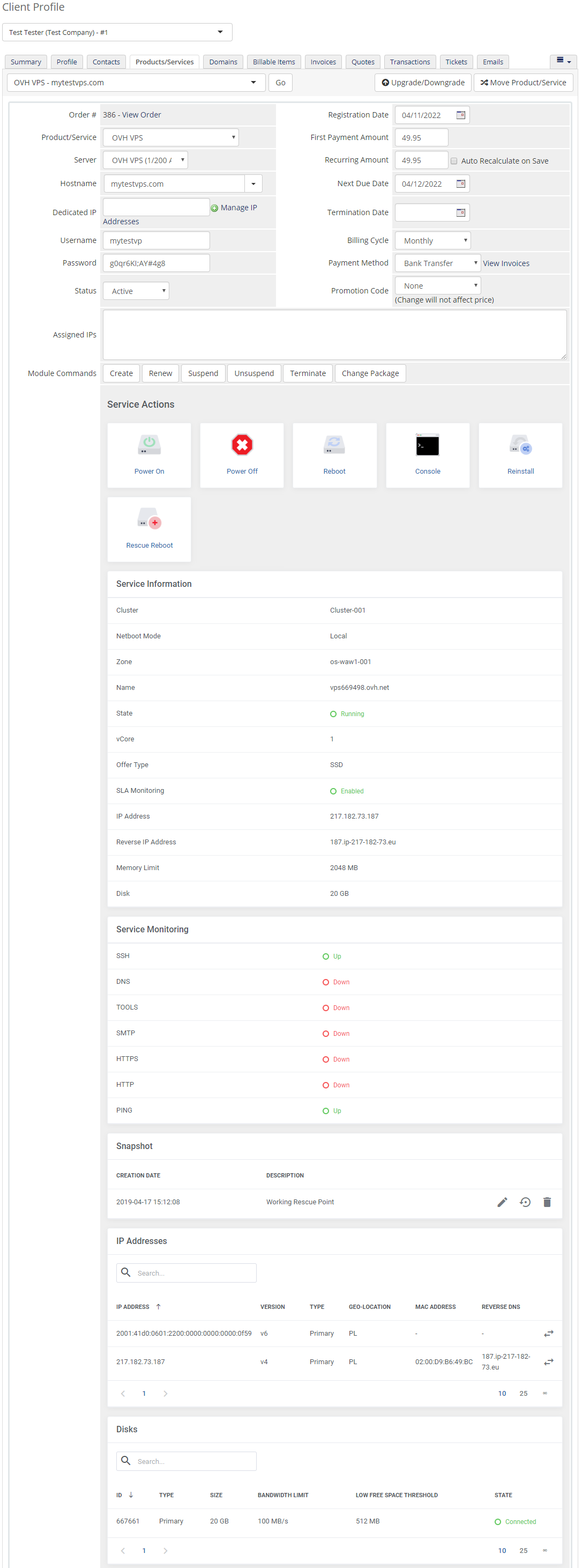 OVHcloud VPS & Dedicated Servers For WHMCS: Module Screenshot 12