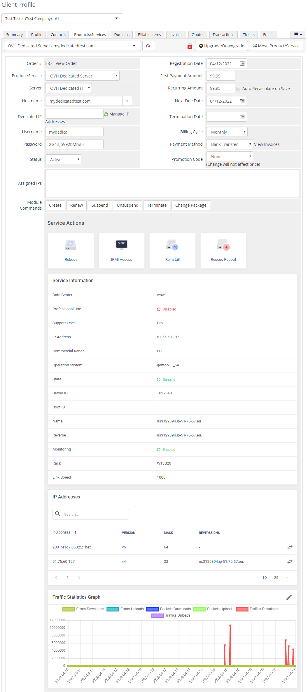 OVHcloud VPS & Dedicated Servers For WHMCS: Module Screenshot 13