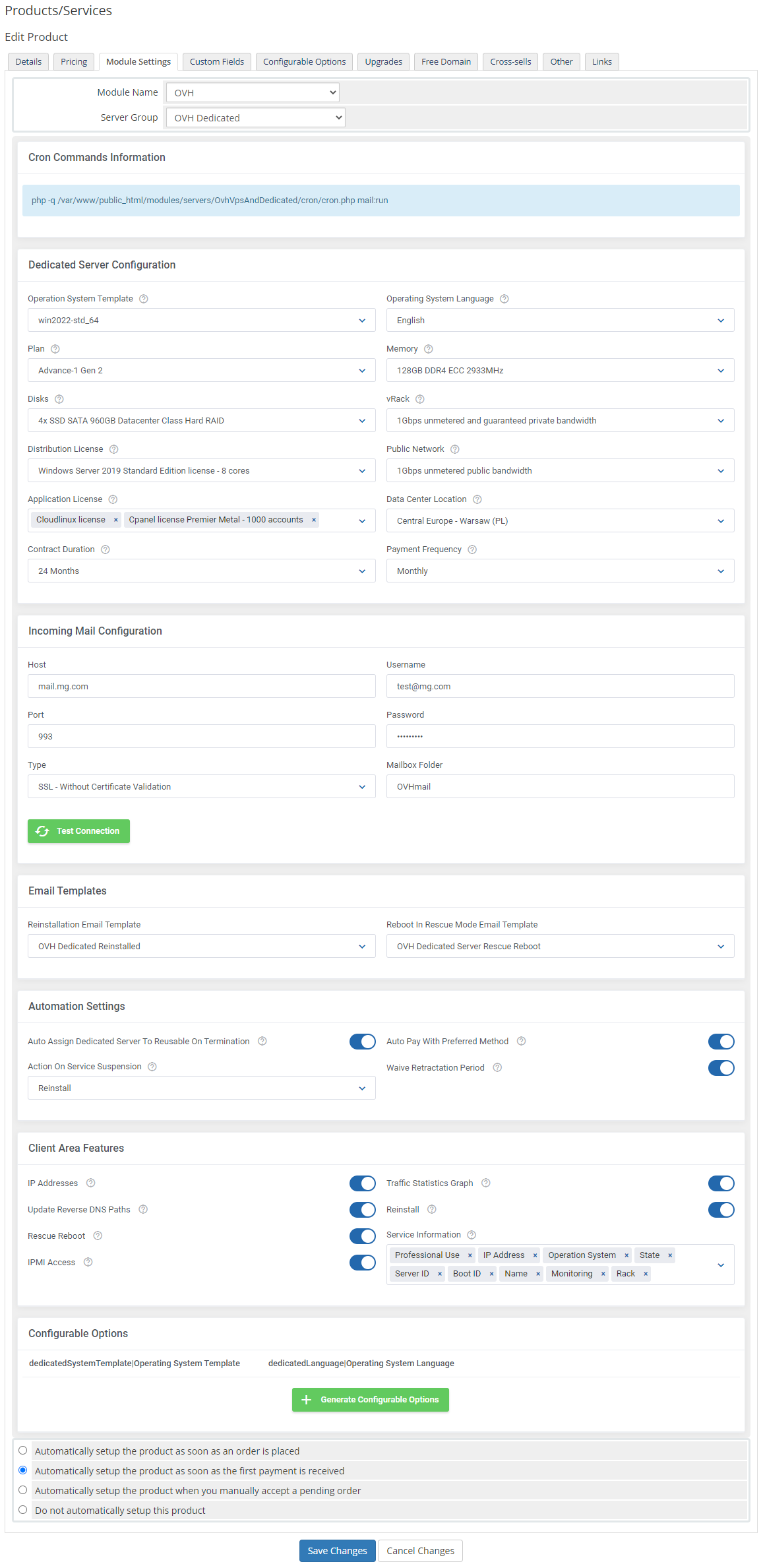 OVHcloud VPS & Dedicated Servers For WHMCS: Module Screenshot 19