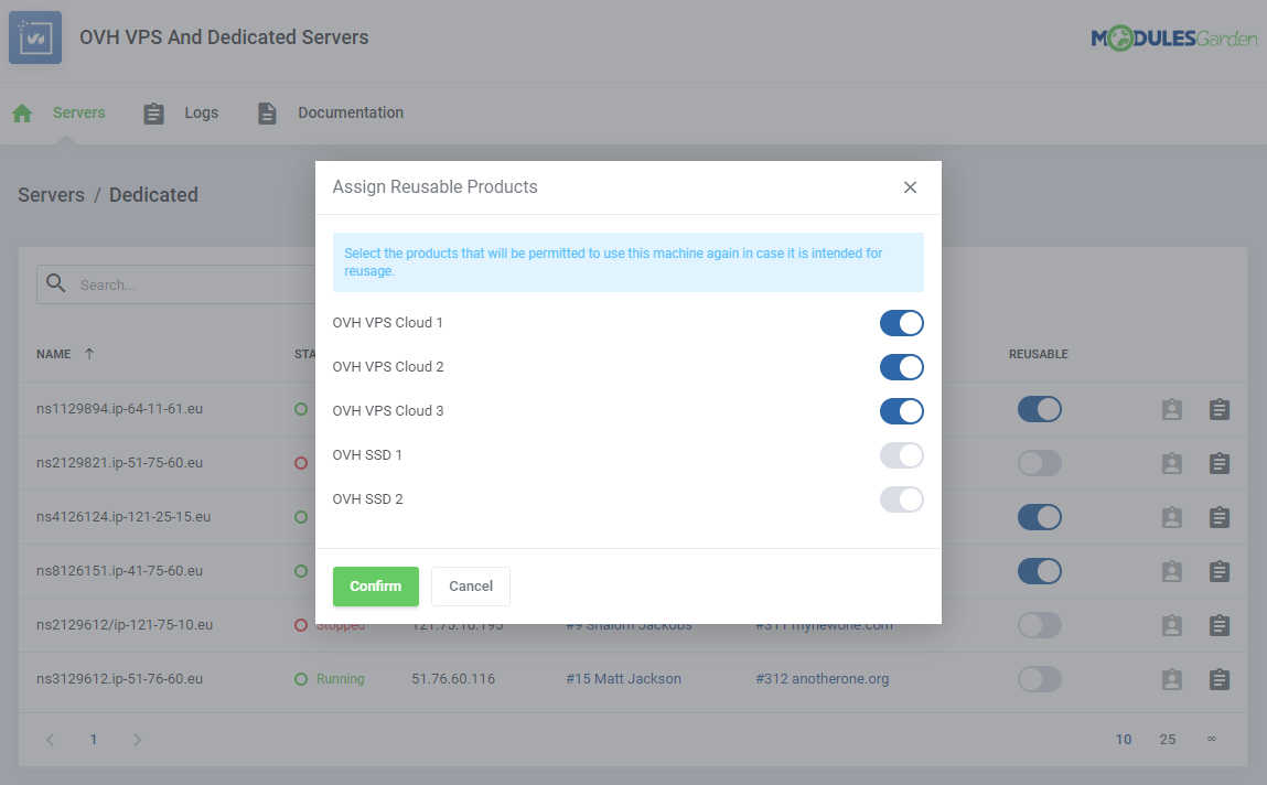 OVHcloud VPS & Dedicated Servers For WHMCS: Module Screenshot 16