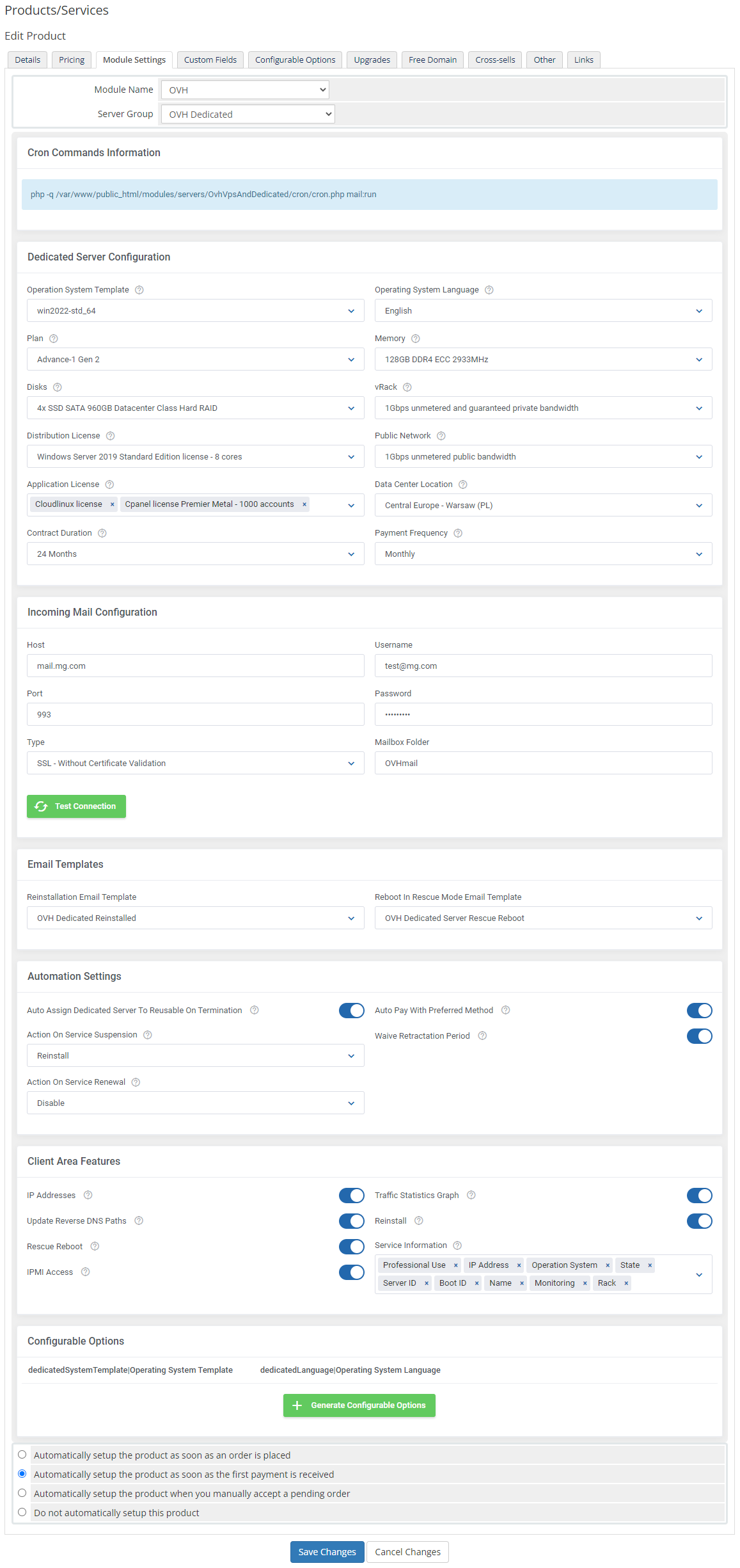 OVHcloud VPS & Dedicated Servers For WHMCS: Module Screenshot 19