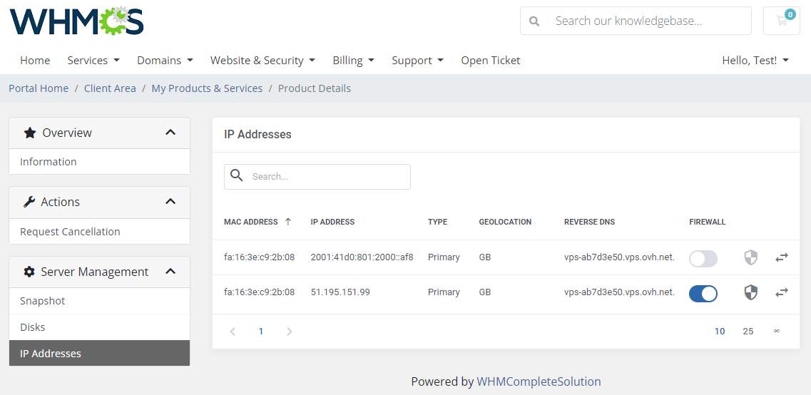 OVHcloud VPS & Dedicated Servers For WHMCS: Module Screenshot 5