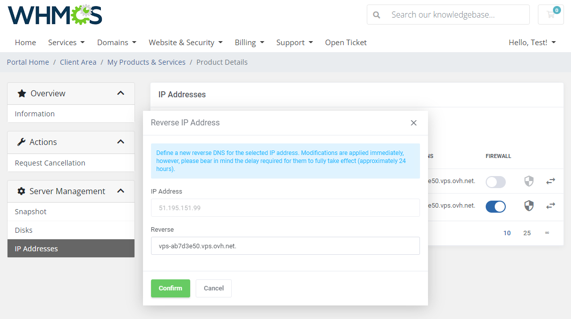 OVHcloud VPS & Dedicated Servers For WHMCS: Module Screenshot 6