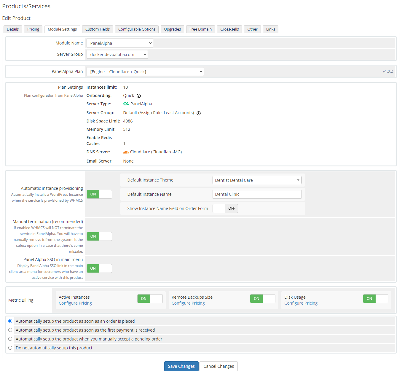 PanelAlpha WordPress Hosting For WHMCS: Module Screenshot 1