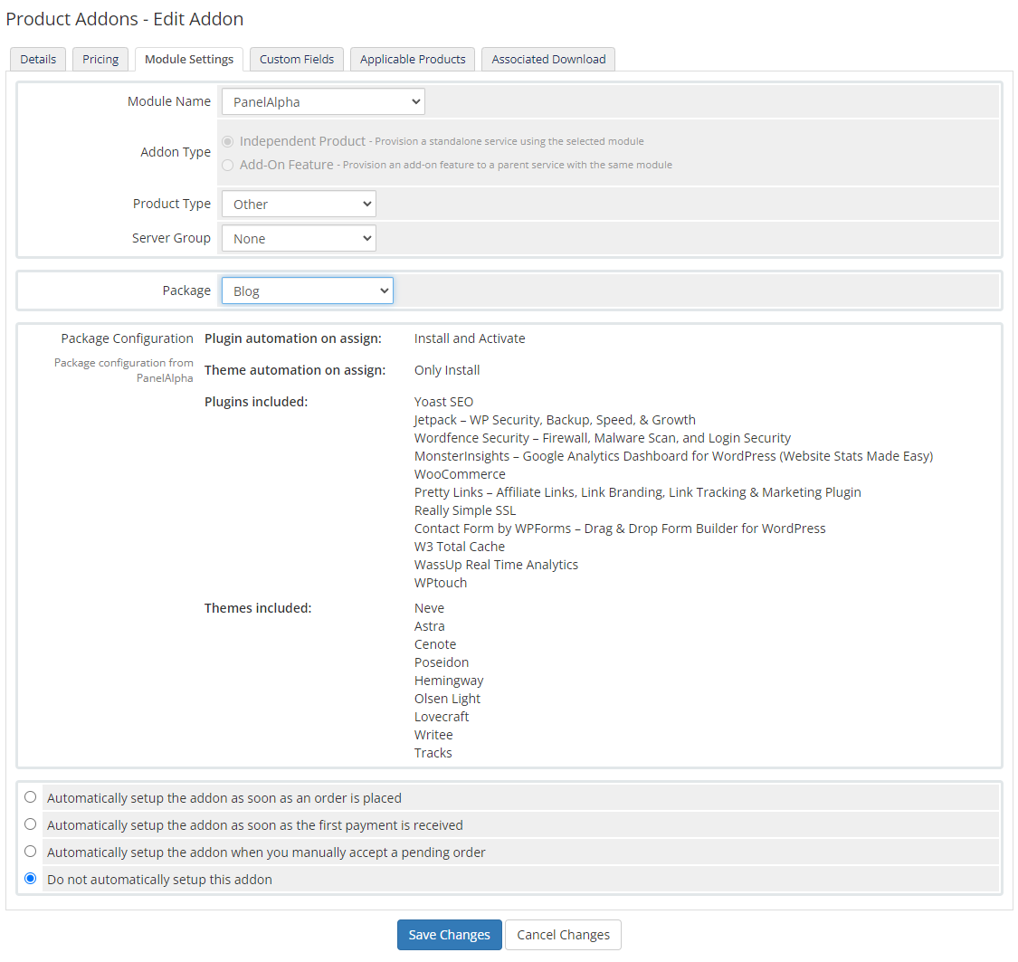 PanelAlpha WordPress Hosting For WHMCS: Module Screenshot 2